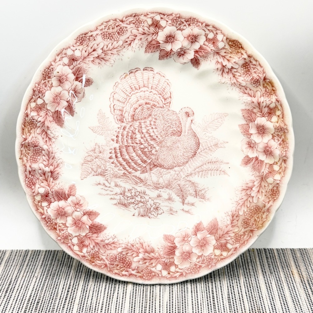 Churchill Thanksgiving Turkey Dinner Plate Pink Transferware England 10 inch